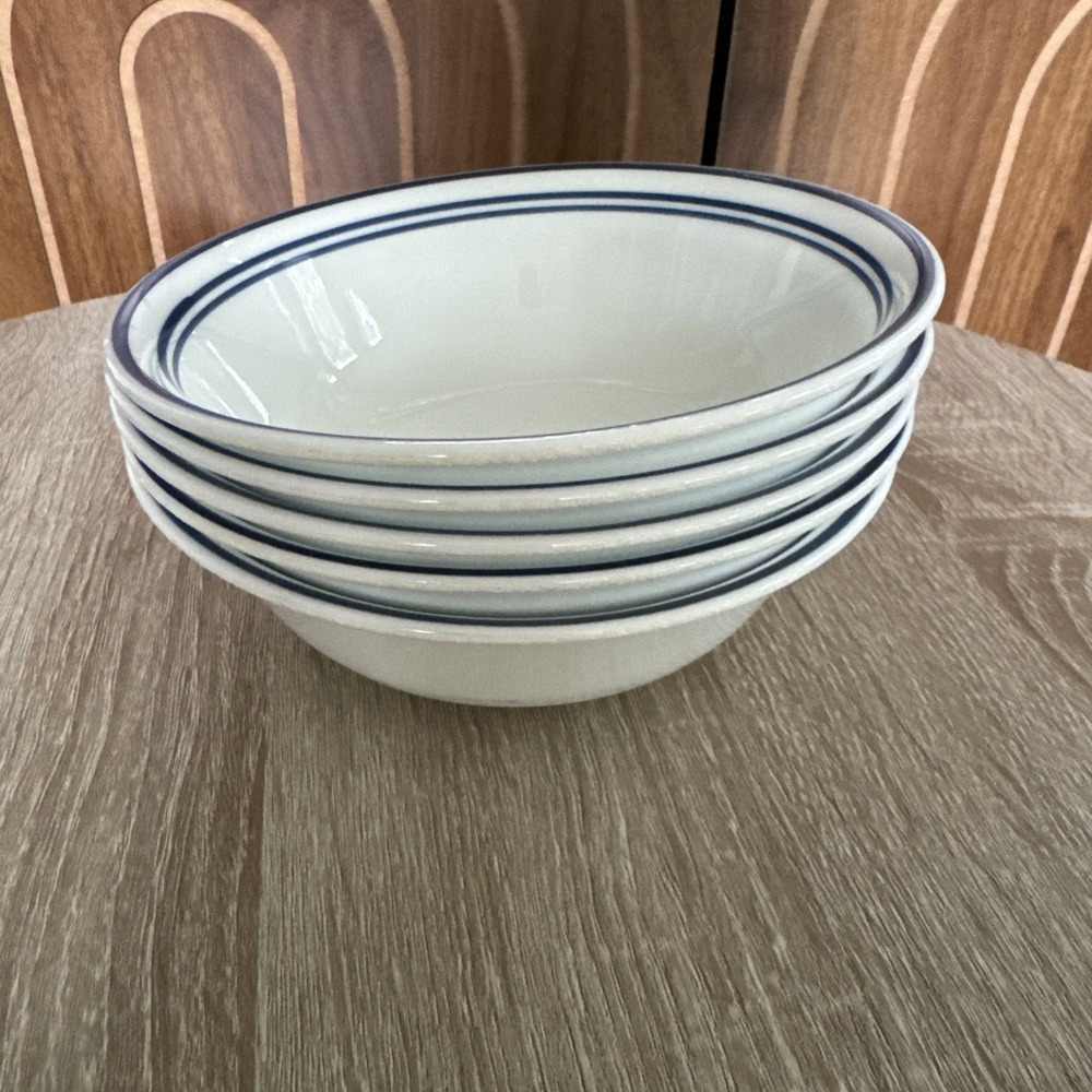 Corelle 5 Vitrelle Made USA Classic Cafe Blue Stripe 6 1/4" Cereal Bowls